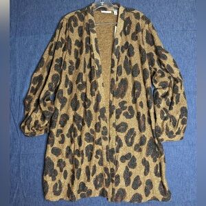 Susan Graver Leopard-Print Open Cardigan in Brown and Black